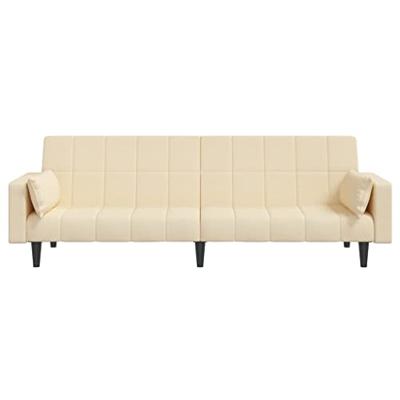 Slaapbank 2-zits met 2 kussens stof crmekleurig