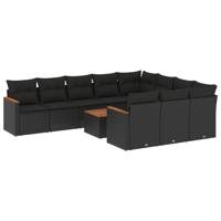 11-delige Loungeset met kussens poly rattan zwart - thumbnail