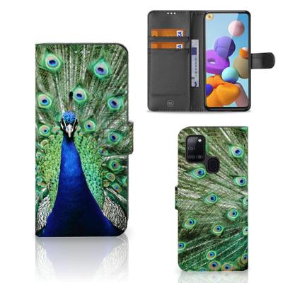 Samsung Galaxy A21s | Telefoonhoesje | Met pasjeshouder | Pauw