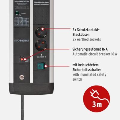Brennenstuhl Premium Protect-Line | stekkerdoos met overspanningsbeveiliging & USB | 11-voudig - 1392000230 - thumbnail