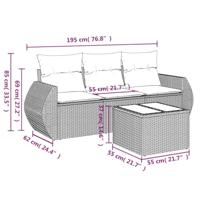 4-delige Loungeset met kussens poly rattan bruin - thumbnail