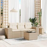 4-delige Loungeset met kussens poly rattan beige - thumbnail