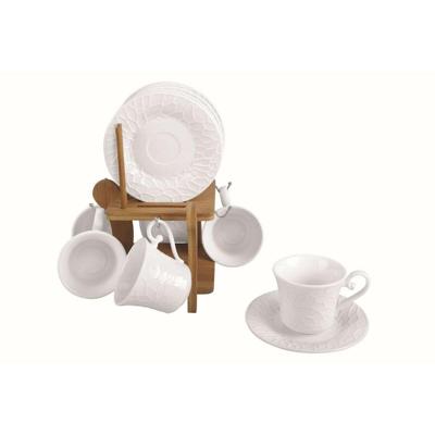 Set van koffiekopjes Home ESPRIT Wit Bamboe Porselein 90 ml