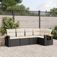 5-delige Loungeset met kussens poly rattan zwart - thumbnail