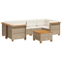 7-delige Loungeset met kussens poly rattan beige - thumbnail