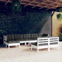 10-delige Loungeset met kussens grenenhout wit - thumbnail