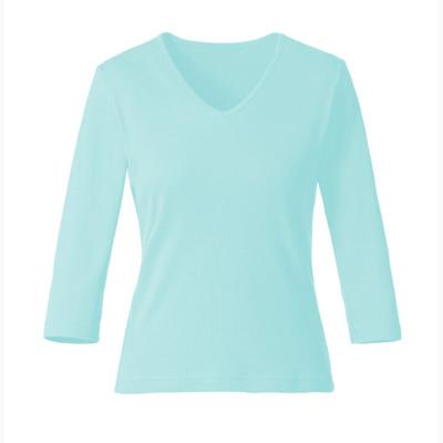 Enna biokatoenen shirt met V-hals en 3/4 mouwen, turkoois 36/38