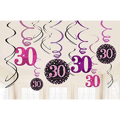 Hangdecoratie 30 jaar stijlvol roze-paars-zwart Hangdecoratie 30 jaar stijlvol roze-paars-zwart
