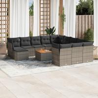 13-delige Loungeset met kussens poly rattan grijs - thumbnail