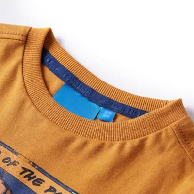 Kindershirt met lange mouwen wolvenprint 128 donkerokerkleurig - thumbnail