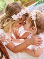 Nude en goudkleurige bloemenkrans voor meisjes ecru - thumbnail