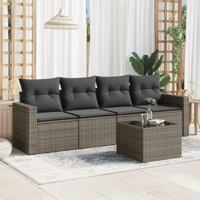 5-delige Loungeset met kussens poly rattan grijs - thumbnail