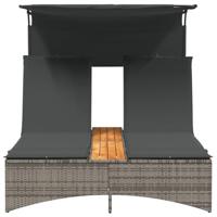 Ligbed 2-persoons met luifel en kussens poly rattan grijs - thumbnail