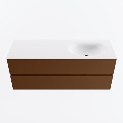 MONDIAZ VICA 130cm badmeubel onderkast Rust 2 lades. Wastafel MOON rechts zonder kraangat, kleur Talc.