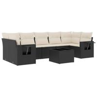 8-delige Loungeset met kussens poly rattan zwart - thumbnail