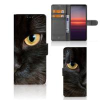 Sony Xperia 5II | Telefoonhoesje | Met pasjeshouder | Zwarte Kat - thumbnail