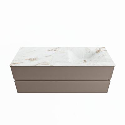 MONDIAZ VICA-DLUX 130cm badmeubel onderkast Smoke 2 lades. Inbouw wastafel CLOUD rechts 1 kraangat, kleur Frappe.