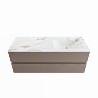 MONDIAZ VICA-DLUX 130cm badmeubel onderkast Smoke 2 lades. Inbouw wastafel CLOUD rechts 1 kraangat, kleur Frappe. - thumbnail
