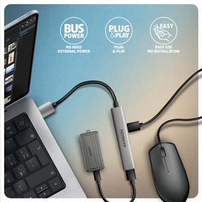 AXAGON HUE-STA USB-hub 4 poorten USB-C, USB-A 5 GBit/s Grijs