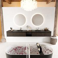 MONDIAZ BUKLA 280cm badmeubel met open module 40 midden kleur Dark Brown met 4 lades. Wastafel CLOUD dubbel 2 kraangaten kleur Urban. - thumbnail