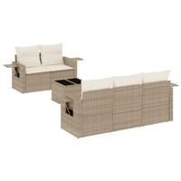 6-delige Loungeset met kussens poly rattan beige - thumbnail