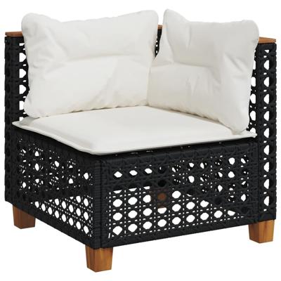 8-delige Loungeset met kussens poly rattan zwart - thumbnail