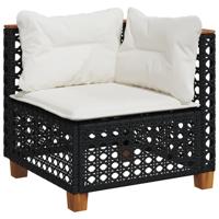 7-delige Loungeset met kussens poly rattan zwart - thumbnail