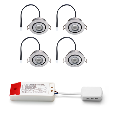 Set LED-inbouwspot Piccolo zilver 3W dimbaar 3-6 stuks