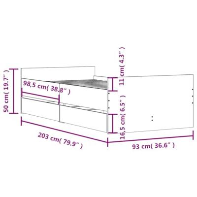 Bedframe met lades sonoma eikenkleurig 90x200 cm