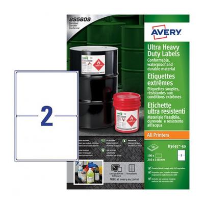 Etiket Avery B3655-50 148x210mm polyethyleen wit 100 etiketten Etiket Avery B3655-50 148x210mm polyethyleen wit 100 etiketten