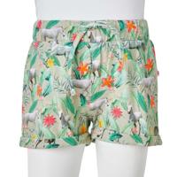Kindershorts met trekkoord eenhoorn en plantenprint 104 lichtkaki - thumbnail