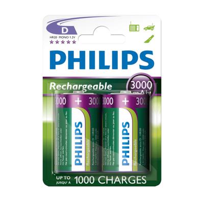 Battery Sales Europe Oplaadbare batterijen philips rechargeable nimh d/hr20 3000mah, 2st.