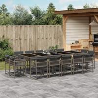 15-delige Tuinset met kussens poly rattan grijs - thumbnail