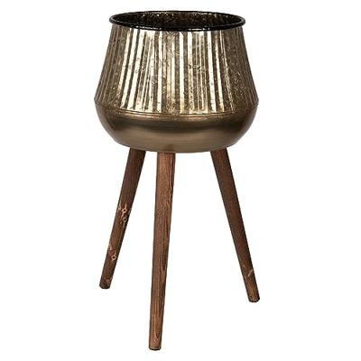 Clayre & Eef Planthouder 60 cm Koperkleurig Bruin Metaal Hout Rond