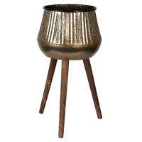 Clayre & Eef Planthouder 60 cm Koperkleurig Bruin Metaal Hout Rond - thumbnail