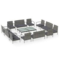 16-delige Loungeset met kussens poly rattan grijs - thumbnail
