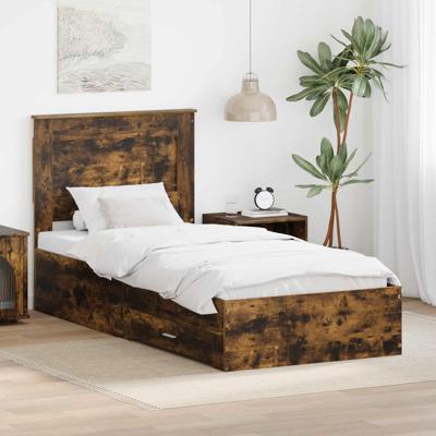 Bedframe Gerookt Eiken en Zilver 75 x 190 cm Bewerkt hout