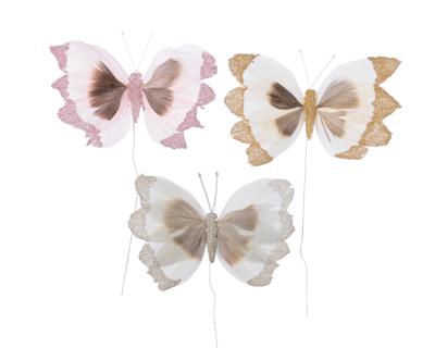Vlinder veer l12b10 cm naturel assorti 3st kerst Decoris - Decoris Vlinder veer l12b10 cm naturel assorti 3st kerst Decoris - Decoris