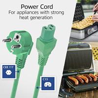 ACT Netsnoer CEE 7/7 male (haaks) - C15 groen 1 m - thumbnail