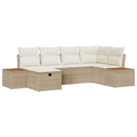 Tuinbankenset met kussen 6 pcs Beige poly rattan - thumbnail