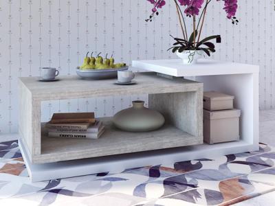 Salontafel BOTSWANA rechthoekig 120 cm wit/beton Salontafel BOTSWANA rechthoekig 120 cm wit/beton