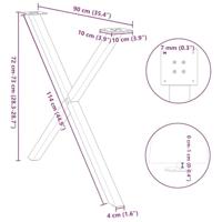 Eettafelpoten 2 st X-vormig 90x(72-73) cm staal naturel - thumbnail