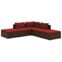 5-delige Loungeset met kussens poly rattan bruin - thumbnail
