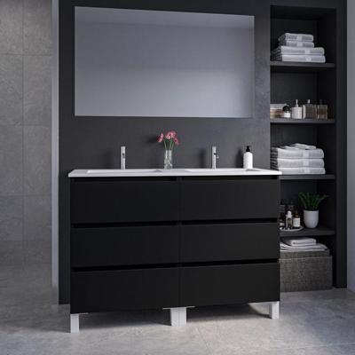 Adema Chaci PLUS Badkamermeubelset - 120x86x46cm - 2 rechthoekige keramische wasbakken wit - 2 kraangaten - 6 lades - rechthoekige spiegel - mat zwart 2xSW892696/SW804533/SW724613