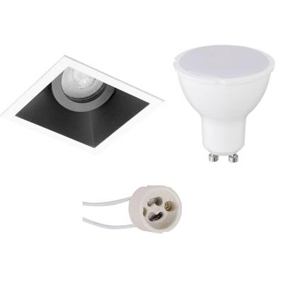 LED Inbouwspot Set GU10 - Vierkant - Mat Zwart/Wit - 6W - Warm Wit 3000K - Kantelbaar - 93mm