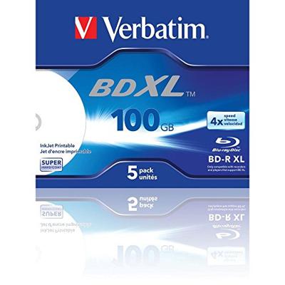 Verbatim BD-R XL Blu-ray onbewerkte 100 GB, Blu-ray-disc met 4-voudige schrijfsnelheid, verpakking van 5 stuks Jewel Case, groot oppervlak bedrukbaar, Blu-ray-schijven voor video- en audiobestanden