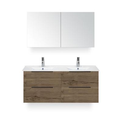 Seville Badmeubelset 120 cm - 4 laden Tabacco Edge - Wastafel Enjoy Dubbel - met Spiegelkast