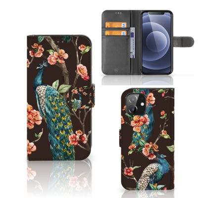 iPhone 12 | 12 Pro (6.1") | Telefoonhoesje | Met pasjeshouder | Pauw met Bloemen