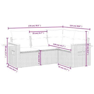 5-delige Loungeset met kussens poly rattan grijs
