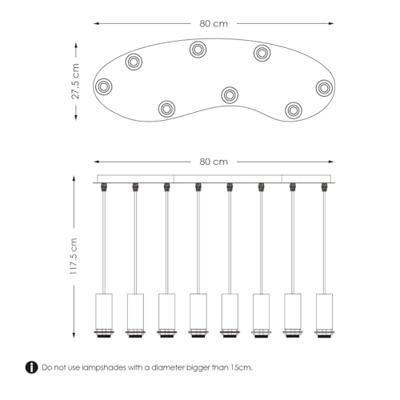 Metaal kroonluchter - Industrie hanglamp - Zwart - Met 8 pcs lampvoeten - Ontworpen voor Eetkamer en Slaapkamer - 80 X 27.5 X 117.5cm - set met E27 Lamphouder - voor Lampenkap met Doorsnede max 15cm - Gloeilamp Niet Inbegrepen - thumbnail